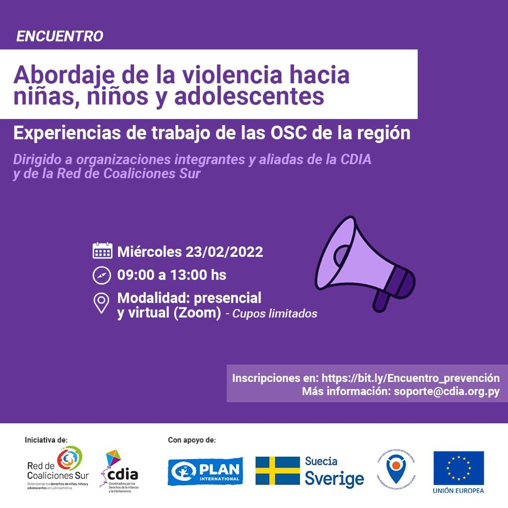 Encuentro “Abordaje de la violencia hacia niñas, niños y adolescentes. Experiencias de OSC de la región”. 