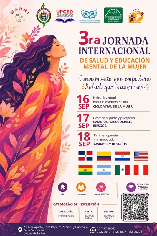 3.ra Jornada Internacional de Salud y Educación Mental de la Mujer . Hibrida.  16, 17 Y 18 DE SEPTIEMBRE DE 2026 